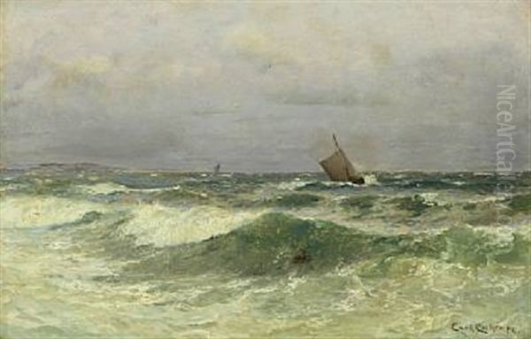 Coastal Scenery With Smaller Ships In The Background Oil Painting by Carl Ludvig Thilson Locher