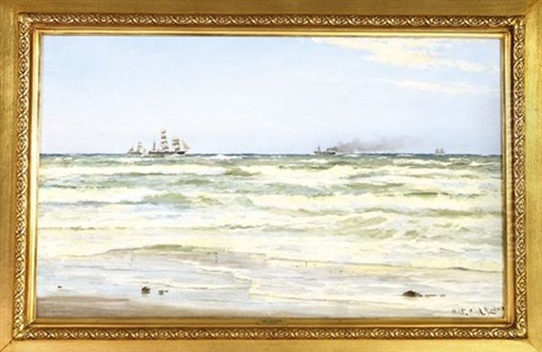 Coastal Scene Oil Painting by Carl Ludvig Thilson Locher