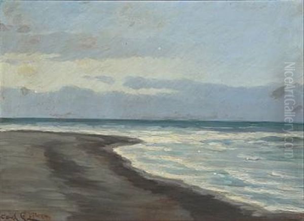 Beach Scene Oil Painting by Carl Ludvig Thilson Locher