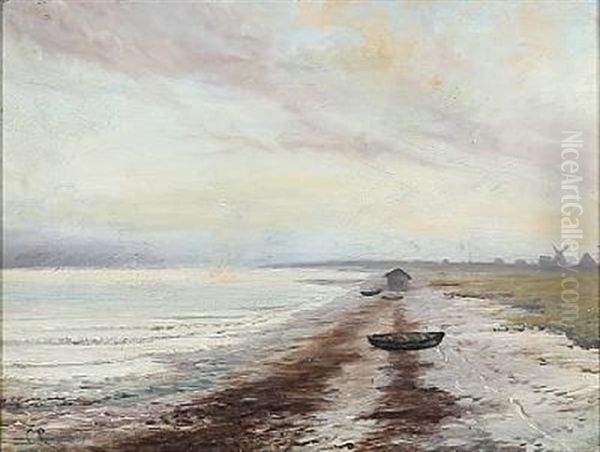 Stranden Ved Raabjerg Oil Painting by Carl Ludvig Thilson Locher