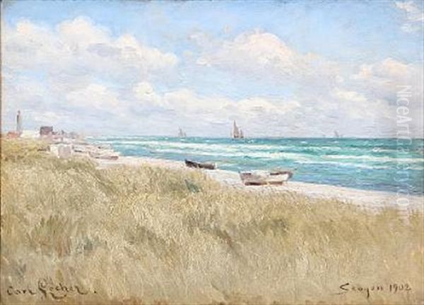 Beach Scene From Skagen Oil Painting by Carl Ludvig Thilson Locher