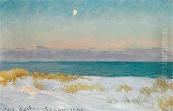 Sand Dunes With Rising Moon, Skagen Beach Oil Painting by Carl Ludvig Thilson Locher