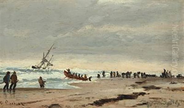 The Lifeboat Is Going Out Oil Painting by Carl Ludvig Thilson Locher