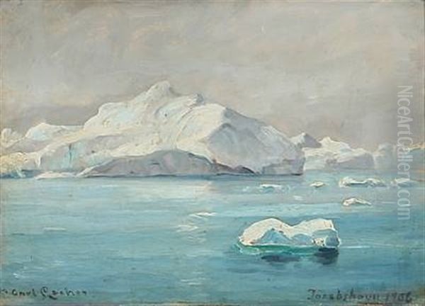 Icebergs At Jakobshavn In Greenland Oil Painting by Carl Ludvig Thilson Locher