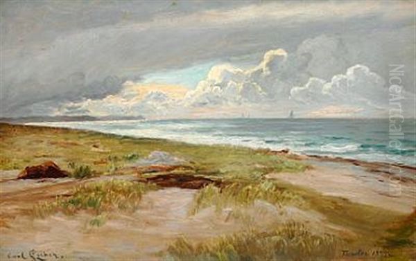 View Of The Beach And Sea At Tisvilde, North Zealand Oil Painting by Carl Ludvig Thilson Locher