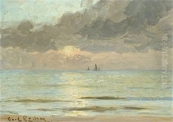 Solopgang I December, Skagen Sonderstrand Oil Painting by Carl Ludvig Thilson Locher