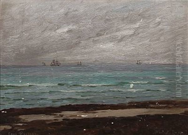 Cloudy Day At Hornbaek Beach, Denmark Oil Painting by Carl Ludvig Thilson Locher