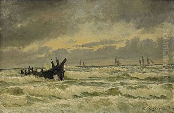 Kustvy Med Segelbatar Vid Horisonten Oil Painting by Carl Ludvig Thilson Locher