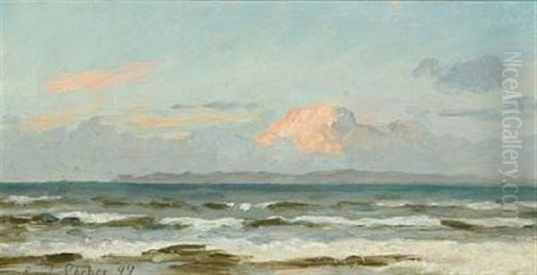 View Over The Ocean, Evening Glow Oil Painting by Carl Ludvig Thilson Locher