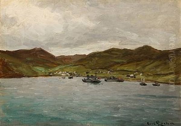 Coastal Scene With Ships In A Bay Oil Painting by Carl Ludvig Thilson Locher