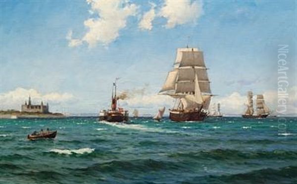 Strong Breeze In The Sound Off Kronborg Oil Painting by Carl Ludvig Thilson Locher