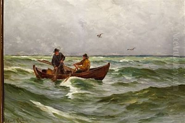 Two Fishermen From Skagen With The Catch Of The Day Oil Painting by Carl Ludvig Thilson Locher