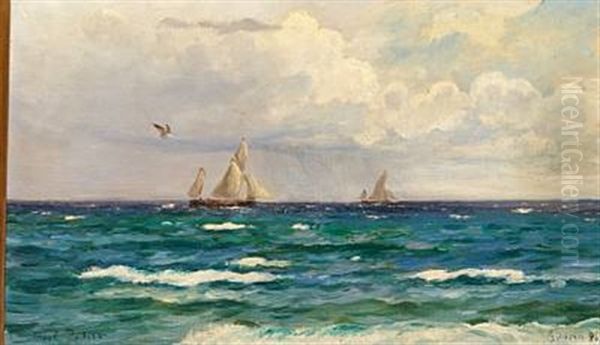 Bright Summer Day With Ships In The Sound Oil Painting by Carl Ludvig Thilson Locher