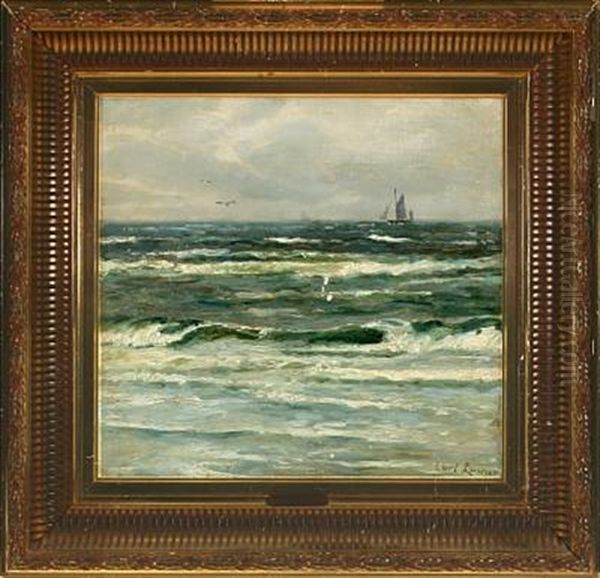 A View Of The Sea With Sailing Ships Oil Painting by Carl Ludvig Thilson Locher