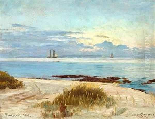 Sailing Boats Off The Coast Near Hulerod Oil Painting by Carl Ludvig Thilson Locher