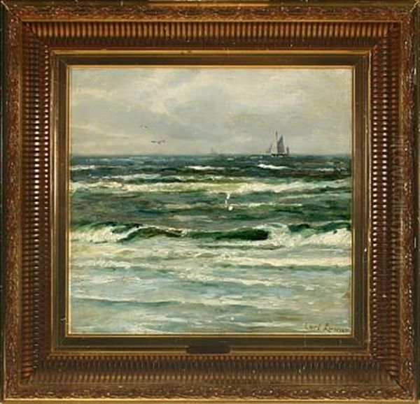 A View Of The Sea With Sailing Ships Oil Painting by Carl Ludvig Thilson Locher