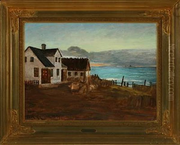 A Fisher Village Oil Painting by Carl Ludvig Thilson Locher