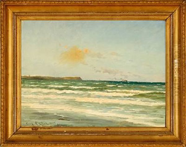 Coastal Scene With A Steamer In The Horizon Oil Painting by Carl Ludvig Thilson Locher