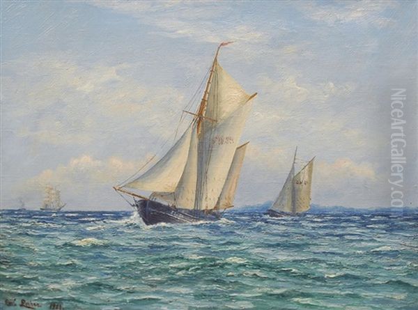 Sailing Yacht And Other Ships Oil Painting by Carl Ludvig Thilson Locher