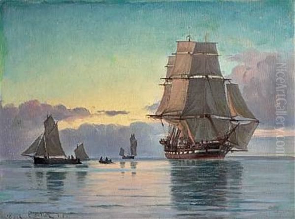 The Frigate "jylland" Oil Painting by Carl Ludvig Thilson Locher