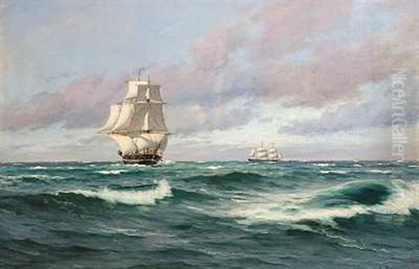 Sejlskibe Pa Havet Oil Painting by Carl Ludvig Thilson Locher