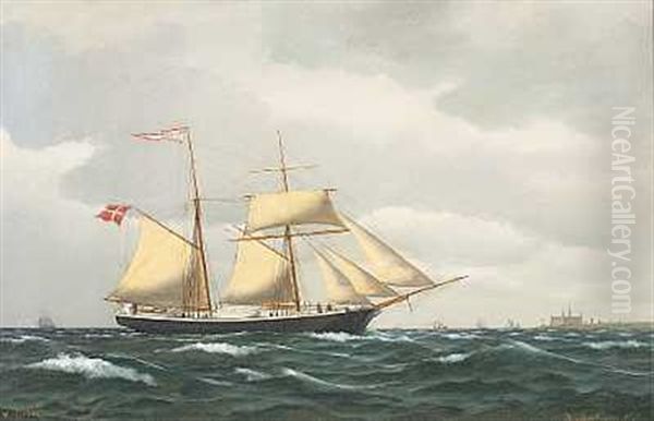 Marine Med Topsejlsskonnert Oil Painting by Carl Ludvig Thilson Locher