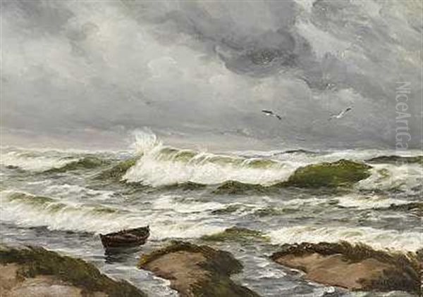 Braending, Morke Skyer Traekker Op Oil Painting by Carl Ludvig Thilson Locher