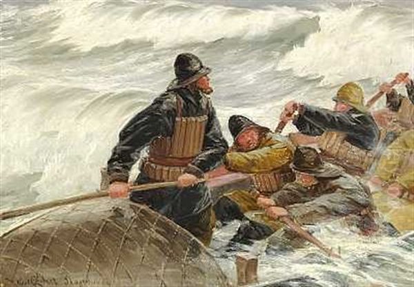 Redningsbaaden Gaaer Ud. Forrygende Storm. Motivet Fra Skagen by Carl Ludvig Thilson Locher