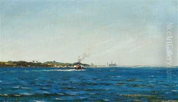 Kystparti Ved Helsingor, I Baggrunden Kronborg Oil Painting by Carl Ludvig Thilson Locher