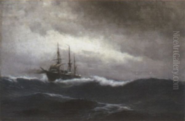 Ship On Oil Painting by Carl Ludvig Thilson Locher