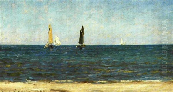 Sejlere Ud For Skagen Sonderstrand Oil Painting by Carl Ludvig Thilson Locher