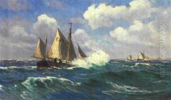 Fiskerbad Pa Havet Ud For Kysten Oil Painting by Carl Ludvig Thilson Locher