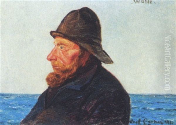 Portraet Af Fiskeren Wolle Oil Painting by Carl Ludvig Thilson Locher