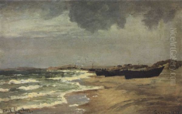 Bade Pa Skagen Strand Oil Painting by Carl Ludvig Thilson Locher