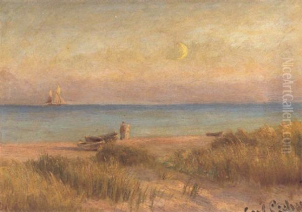 Ved Solnedgang, Skagen Strand Oil Painting by Carl Ludvig Thilson Locher