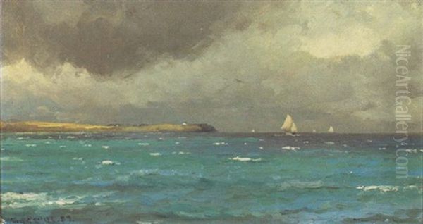 Bygevejr, Marine Med Sejlskibe Ved Kyst Oil Painting by Carl Ludvig Thilson Locher