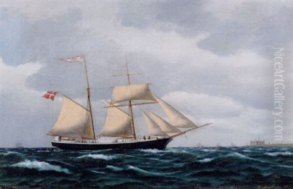 Marine Med Dansk Sejlskib Ud For Kronborg Oil Painting by Carl Ludvig Thilson Locher