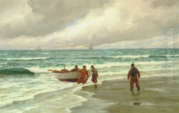 Iland! Motiv Fra Skagens Sonderstrand, Frisk Tiltagende Kuling Oil Painting by Carl Ludvig Thilson Locher