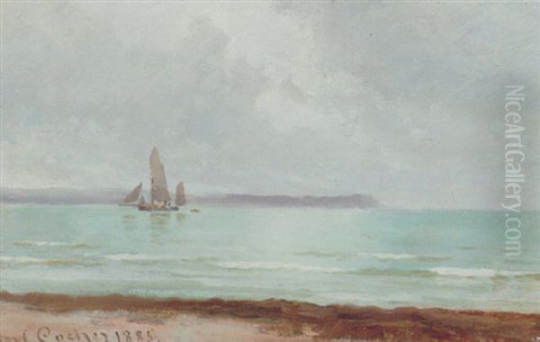 Marine Med Sejlskib Oil Painting by Carl Ludvig Thilson Locher