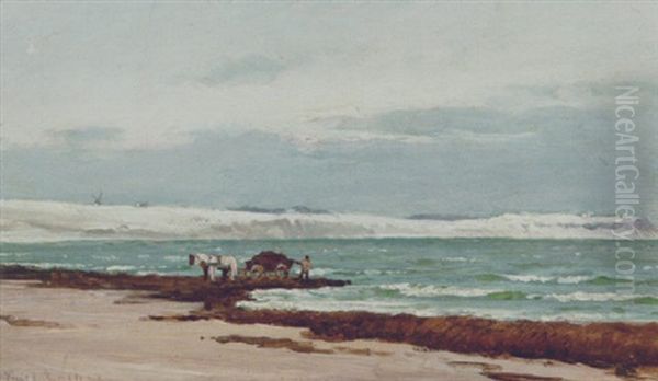 Fisker Samler Tang Ved Hornbaek Strand Oil Painting by Carl Ludvig Thilson Locher