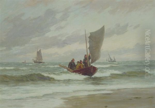 Fiskerbadene Vender Hjem Med Dagens Fangst Oil Painting by Carl Ludvig Thilson Locher