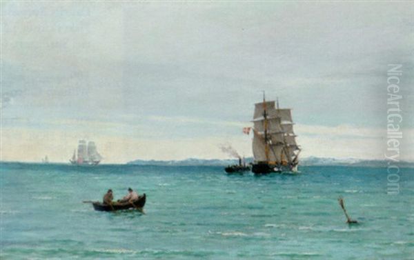 Skibe Ud For Kysten Oil Painting by Carl Ludvig Thilson Locher