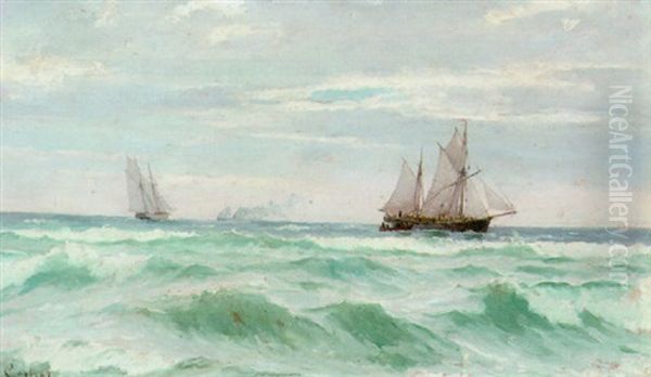 Fiskerbade Pa Havet Oil Painting by Carl Ludvig Thilson Locher