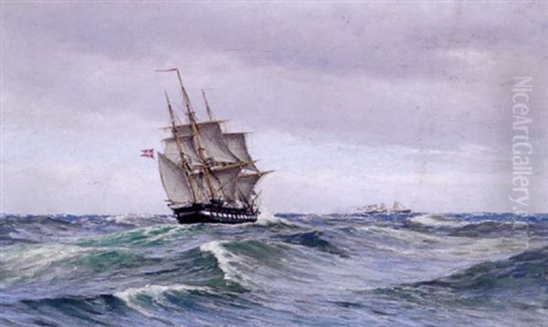 Tremaster Pa Havet Oil Painting by Carl Ludvig Thilson Locher