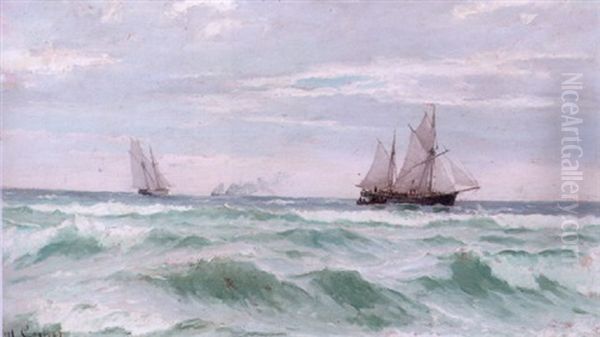 Fiskerbade Pa Havet Oil Painting by Carl Ludvig Thilson Locher