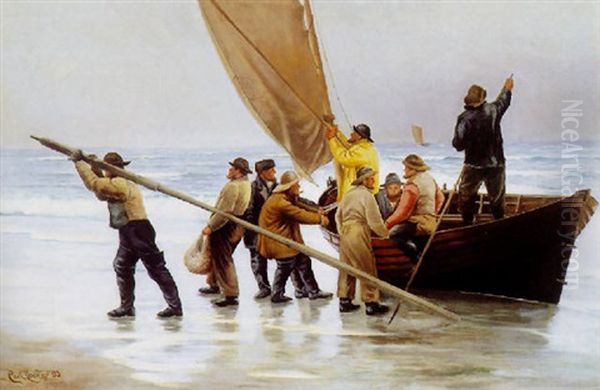 Fangsten Baeres I Land Oil Painting by Carl Ludvig Thilson Locher