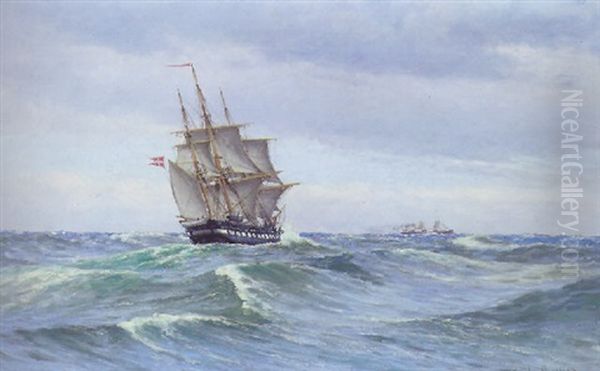 Marine Med Skibe I Hoj So Oil Painting by Carl Ludvig Thilson Locher