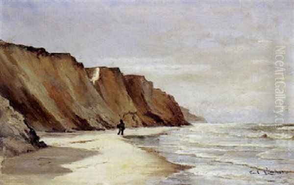 Mand Pa Stranden Oil Painting by Carl Ludvig Thilson Locher