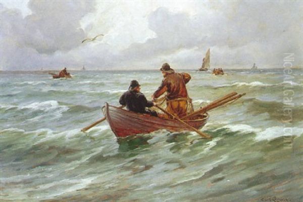 Efter Storm Klarer Det Op, Fiskere Bjerger Deres Redskaber Oil Painting by Carl Ludvig Thilson Locher