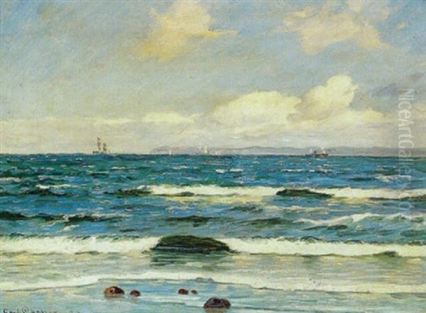 Marine Med Mange Sejlsibe Udfor Kullen Oil Painting by Carl Ludvig Thilson Locher